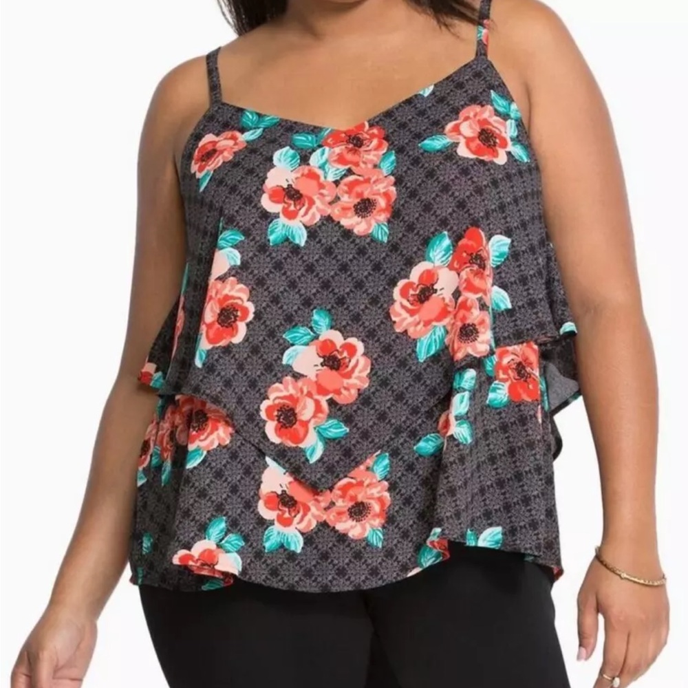 Torrid Floral‎ Double Layered Crisscross Cami Tank Blouse Size 1